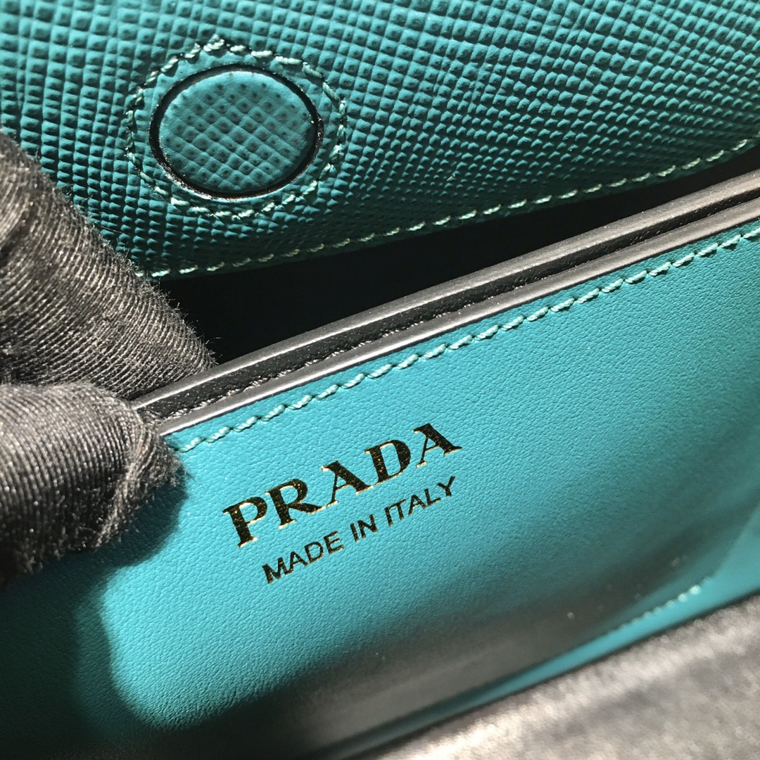 Prada Matinee Saffiano Leather Handbag Bag Tote Blue Paon 1BA282